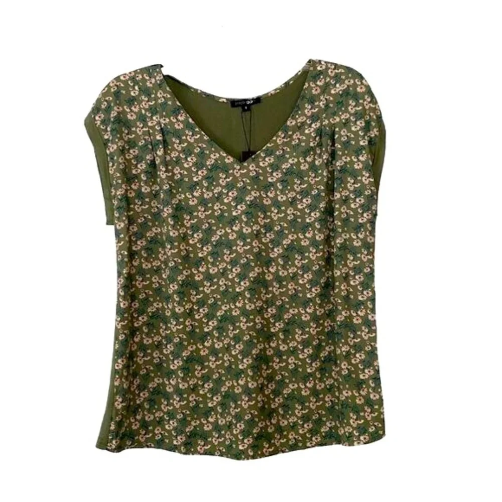 Papermoon Stitch Fix Ellie Green Floral V-Neck Top Size S Cap Sleeve - Picture 3 of 13